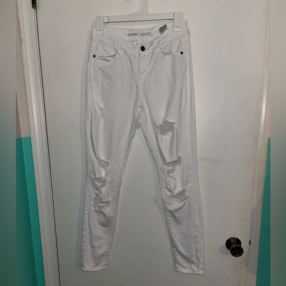 Old Navy White Rockstar Mid-Rise Ripped Jeans Women’s Size 4